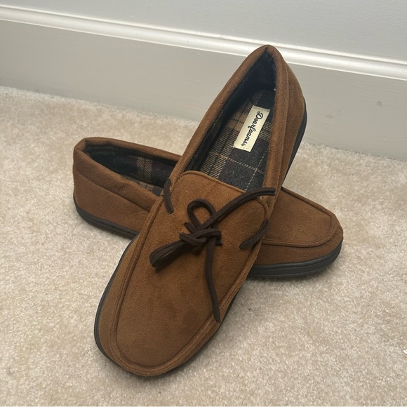 Dearfoam Slippers Dluxe Moccasin  Brown  Size 11/12 Large House Shoes Indoor - Picture 1 of 13